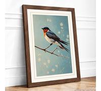 Robin in Bloom Vintage Framed Wall Art Print A2 (59.4×42cm) Walnut, Wall Decor for Living Room, Bedroom, Office & Home, Ready to Hang, Art Gift