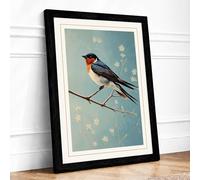 Robin in Bloom Vintage Framed Wall Art Print A3 (42×29.7cm) Black, Wall Decor for Living Room, Bedroom, Office & Home, Ready to Hang, Art Gift