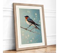 Robin in Bloom Vintage Framed Wall Art Print A4 (29.7×21cm) Oak, Wall Decor for Living Room, Bedroom, Office & Home, Ready to Hang, Art Gift