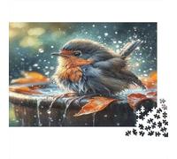 Robin in Rain Jigsaw Puzzles 1000Pc Recycled Paper for Adults Adult Jigsaws Hard Difficult Challenging Family Game Fun Home Present Great Gift Idea 52x38cm/1000pcs