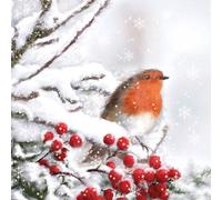 Robin In Snow Design Luncheon Napkins 3 Ply - 33cm - Pack of 20