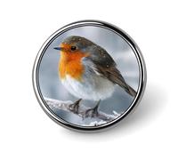 Robin In Snow Round Lapel Pin Button Brooch Pins Badge for Tie Hat Clothing Jewelry Accessories