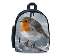 Robin In Snowy Travel Backpack Shoulder Bag Blue | Small Casual Daypack Shoulder Bag with Adjustable Straps and Side Pockets