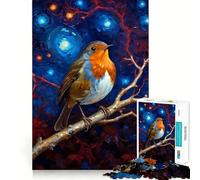 Robin in Starry Night 1000 Piece Jigsaw Puzzle for Adults Memory Gain Gentle Leisure Design Assembly Art Collection Piece (38x52cm)