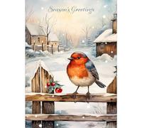 Robin In Winter Landscape Christmas Card - Large A5