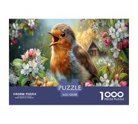 Robin Jigsaw Puzzles Puzzles for Adults Kids. 1000 Piece Blossom Branch Whimsical Challenge Toy Home Decoration for Adults& Kids Age 14 Years Up 52x38cm/1000pcs