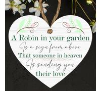 Robin Memorial Garden Grave Memorial Plaque with Robin Design - Remember Loved Ones in Heaven | Handcrafted Keepsake | Modern Rustic Home Decor (Small: 10 cm (H) × 9 cm (W))