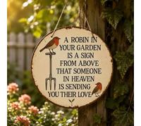 Robin Memorial Sign for Garden, Round Vintage Tin Hanging Plaque