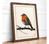Robin on Branch Japandi Framed Wall Art Print A3 (42×29.7cm) Walnut, Wall Decor for Living Room, Bedroom, Office & Home, Ready to Hang, Art Gift