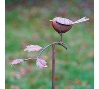 Robin on Branch Metal Garden Ornament British Bird Statue Stake Outdoor Decoration Robin on Stick Gift