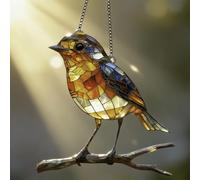 Robin On Branch Sun Catchers For Window, 2D Acrylic Hanging Robin Suncatcher Ornaments, Handmade Stained Glass Bird Pendant, High Transparency Clear Ornament With Bird Patterns For Tree, Wall