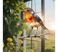 Robin On Branch Sun Catchers For Window, Acrylic Hanging Garden Suncatchers, High-Transparency Clear Stained Ornament With Bird Patterns For Home Wall Outside Porch Room