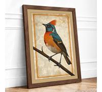 Robin on Branch Vintage Framed Wall Art Print A4 (29.7×21cm) Walnut, Wall Decor for Living Room, Bedroom, Office & Home, Ready to Hang, Art Gift