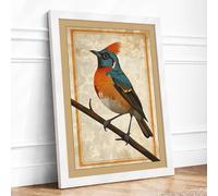 Robin on Branch Vintage Framed Wall Art Print A4 (29.7×21cm) White, Wall Decor for Living Room, Bedroom, Office & Home, Ready to Hang, Art Gift