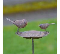 Robin on Flower Bird Feeder Bath | Large Metal Robins Garden Ornament Outdoor