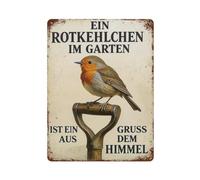 Robin On Garden Tool Sign Metal Tin Sign Plaque