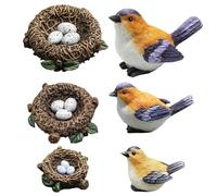 Robin Ornaments Set with Tree Stump, Robin Garden Ornaments Outdoor Featuring Three Orange Robins and Three Nests for Garden Decor, Bird Ornaments Collection for Outdoor Spaces, Garden Ornament Displa