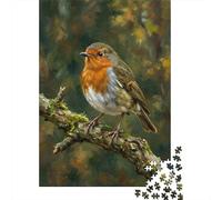Robin Perched on A Mossy Branch 1000 Piece Jigsaw Puzzle for Adults, 38x26cm/1000pcs, Relaxing Indoor Activity, Family Time And Year-Round Leisure