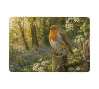Robin perched on a mossy branch Short Pile Rug 150 x 100 cm, Soft Non Slip | Living room rug - easy hand-wash care; for smaller indoor spaces