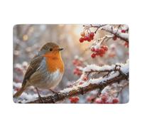 Robin perched on mossy branch Short Pile Rug 150 x 100 cm, Soft Non Slip | Bedside rug with soft underfoot feel; adds a soft decorative accent; for bedside and sofa areas