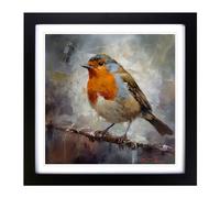 Robin Post-Impressionism No.1 Framed Print | 18x18 Inch Black Framed Wall Art | Ready to Hang | Impressionist Animal Picture | Living Room Bedroom Lounge Office