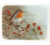Robin, Premium Chopping Board Worktop Saver Glass with Robin Garden Bird by British Wildlife Artist Robert E Fuller Kitchen Gift 40x30 cm Glass Kitchenware, Home.