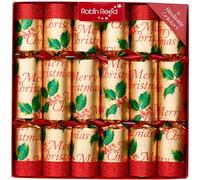 Robin Reed 6 x 12 inch Handmade Christmas Crackers - classic holly elegance