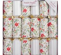 Robin Reed 6 x 12 inch Handmade Christmas Crackers - Floral Robin with poinsettia gold foliage