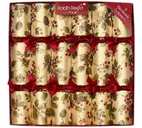 Robin Reed 6 x 12 inch Handmade Luxury Christmas Crackers - BERRY GARLAND FABRIC - with luxury Mayfair gift (62041), Gold