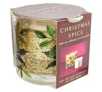 Robin Scented Candle with LED Light Up, Christmas Spice, Refillable Gel Candle, Gold Glitter Glass, Festive Holiday Decor