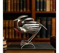 Robin Scrap Metal Art Sculpture | 2PC Robins Bird Garden Statue | Handmade Metal Robin Garden Ornaments Outdoor | Ecofriendly Rustic Red Chest Fork & Spoon Robins Figurine for Craft Supplies