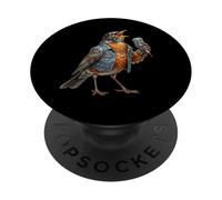Robin Singing Microphone Music Birdlover Bird Watcher PopSockets Adhesive PopGrip