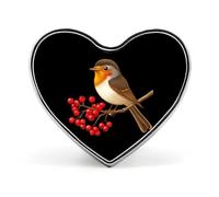 Robin Sitting on Mistletoe Tree Branch Badge Heart Shape Cute Brooch Pins Button Badges for Backpack Jackets Hats Decor