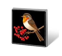 Robin Sitting on Mistletoe Tree Branch Square Badge Cute Heart Brooch Pins Button Badges for Backpack Jackets Hats Decor