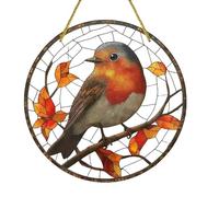 Robin Stained Glass Effect Suncatcher Window Hanging - 20cm Round Branch Red Breast Bird Pendant, 2D Acrylic Wall Decor, Ideal Housewarming & Birthday Gifts for Bird Lovers & Moms