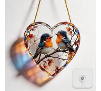 Robin Sun Catcher, 20cm Heart Stained Glass Style Window Hanging Decor | Acrylic Robin Sun Catcher, Stained Glass Suncatcher, Clear Photo Frame, Garden Gifts for Women, Memorial Keepsake