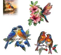 Robin Sun Catchers for Window | 8 Inch Bird Suncatcher for Garden | Stained Glass Robins on Branch Sun Catcher Hanging Ornaments | Acrylic Robin Birds Gift Suncatcher Pendant for Home Decor 2D