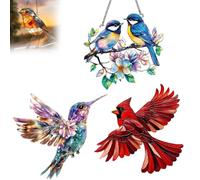 Robin Sun Catchers for Window | 8 Inch Bird Suncatcher for Garden | Stained Glass Robins on Branch Sun Catcher Hanging Ornaments | Acrylic Robin Birds Gift Suncatcher Pendant for Home Decor 2D