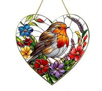 Robin Sun Catchers for Windows,20x20cm Large Heart-Shaped Robin Stained Suncatcher,Acrylic Decorative Suncatchers for Windows,Garden Hanging Ornaments,Suitable Home Garden Gift Window Decor or Gift