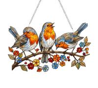 Robin Sun Catchers for Windows, Bird Stained Glass Acrylic Suncatchers for Windows, 2D Flat Hanging Garden Ornament Suncatchers, Window Hanging Garden Ornaments for Suncatcher Gift