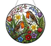 Robin Sun Catchers for Windows, Birds Suncatchers for Windows, Stained Glass Window Hanging, Acrylic Garden Wall Art Outdoor, 2D Flat Hanging Garden Ornament Suncatchers