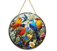 Robin Suncatcher, Acrylic Round Sun Catchers for Windows, Bird Design Hanging Ornaments Sun Art 7.9x7.9in for Bright Window Decor, Large Hanging Panel with Chain for Home Garden