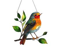 Robin Suncatcher for Windows & Garden,2D Stained Glass Effect Hanging Ornament,20x20cm Outdoor Heart Shape Decoration, for Bird Enthusiasts and Women,Colorful Acrylic Bird Ornaments