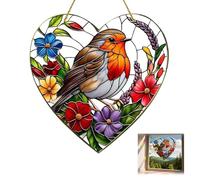 Robin Suncatcher for Windows Hanging Ornament - 2D Large Heart Shaped Sun Catcher Ornaments - Flat Hanging Garden Decoration Gifts for Bird Lovers Home Decor Party Supplies