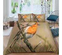 Robin Super King Duvet Cover Set 3D Printed Woodland Elements Bedding Set Ultra Soft Microfiber Quilt Cover 220x260 cm for Double Bed with 2 Pillowcases with Zipper B/2412