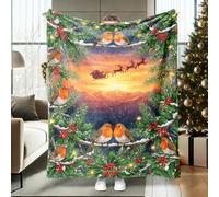 Robin Throw Blanket, Christmas Festive Pine Holly Xmas Green Fuzzy Blanket Compact Decorative Aesthetic for Couch Sofa Bed Recliner Dorm Lap Chair 40x60 Inch