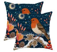Robin Throw Pillow Covers Set of 2, Winter Nature Moon Stars Winter Navy with Hidden Zipper Pattern Pillow Covers for Living Room Bed Office Sofa Chair Decor 20x20 Inch