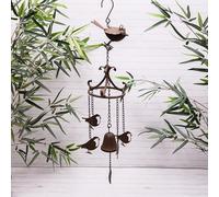Robin Windchime Garden Metal Outdoor Ornament with Decorative Birds & Bell