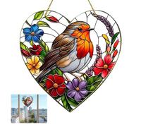 Robin Window Suncatcher, 20 * 20 CM Large Heart-Shaped Suncatchers For Windows Robin, Sun Catcher, Robin Suncatcher Stained Glass, Acrylic Window Hanging for Home Garden Gift Decor