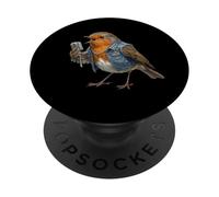 Robin with Microphone Birdlover Birdwatcher Biologist Bird PopSockets Adhesive PopGrip